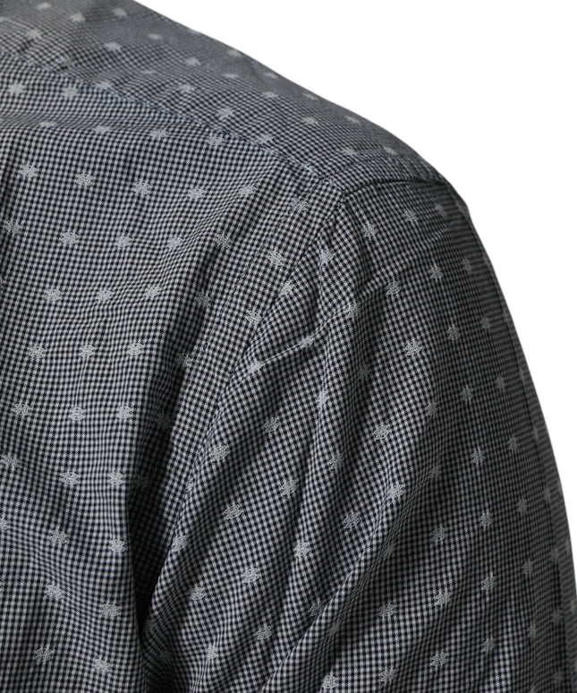 AGLINI Gray Polka Dot Cotton Button Down Long Sleeves Shirt