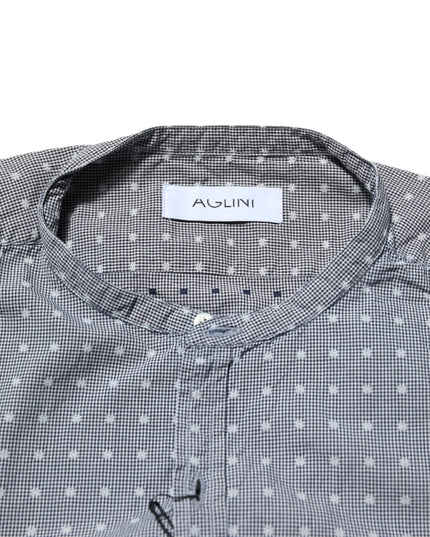 AGLINI Gray Polka Dot Cotton Button Down Long Sleeves Shirt