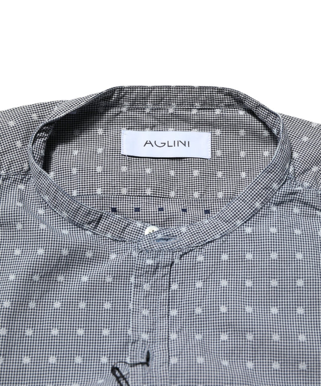 AGLINI Gray Polka Dot Cotton Button Down Long Sleeves Shirt