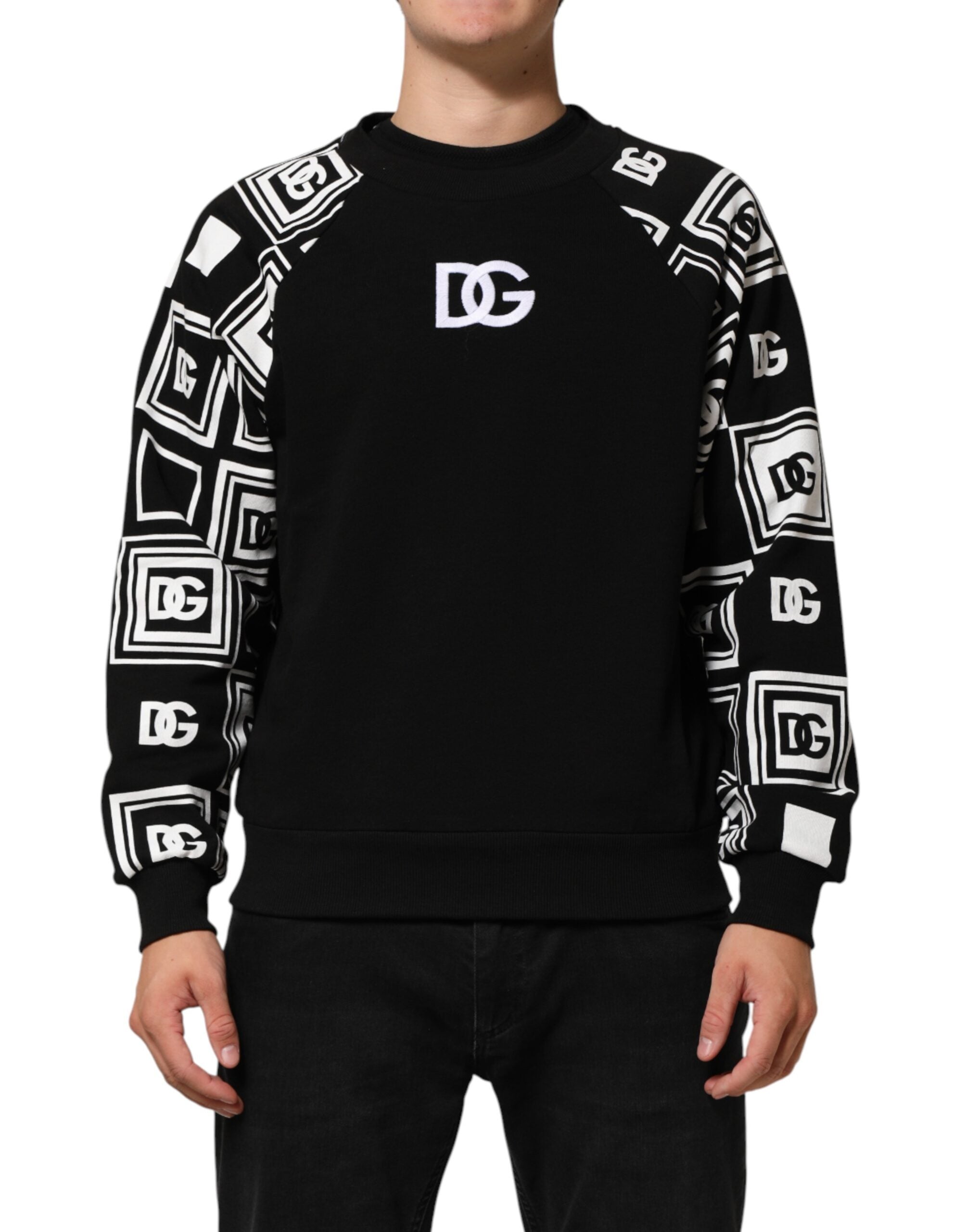 Dolce & Gabbana Black D&G Monogram Cotton Sweatshirt Sweater