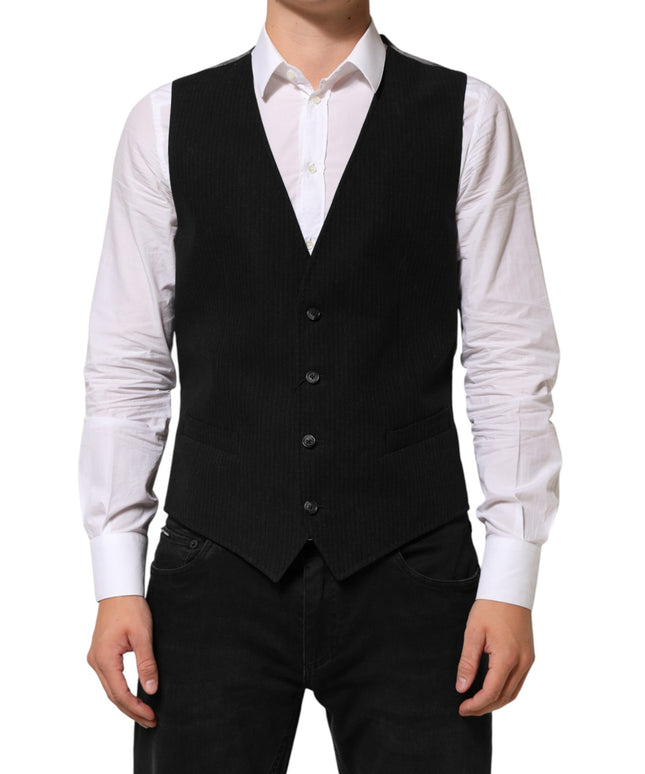 Dolce & Gabbana Black Cotton Waistcoat Dress Men Formal Vest