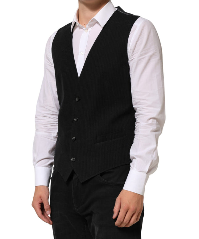 Dolce & Gabbana Black Cotton Waistcoat Dress Men Formal Vest
