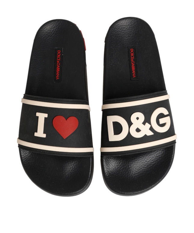 Dolce & Gabbana Black Rubber Slides Sandals Beachwear Shoes