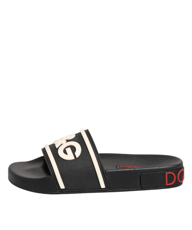 Dolce & Gabbana Black Rubber Slides Sandals Beachwear Shoes