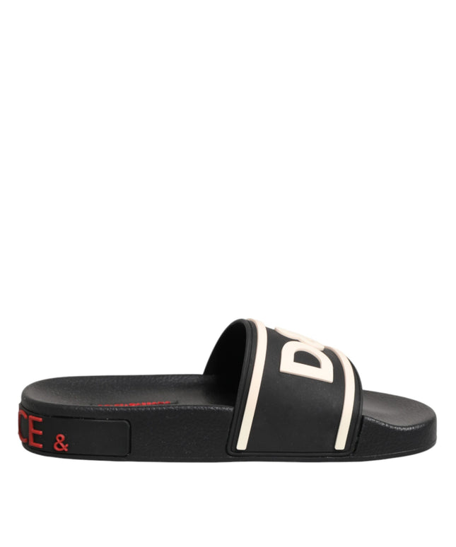 Dolce & Gabbana Black Rubber Slides Sandals Beachwear Shoes