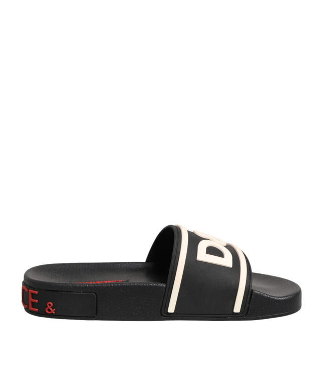 Dolce & Gabbana Black Rubber Slides Sandals Beachwear Shoes