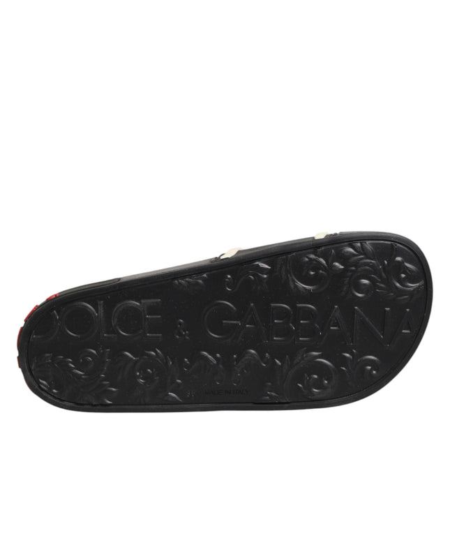 Dolce & Gabbana Black Rubber Slides Sandals Beachwear Shoes