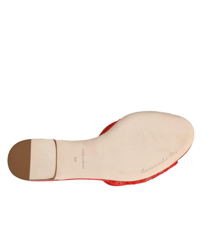 Dolce & Gabbana Red Devotion Lace Flats Slip On Sandals Shoes