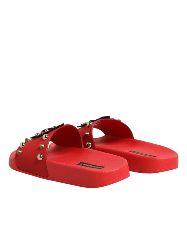 Dolce & Gabbana Red Sacred Heart Stud Slides Beachwear Shoes