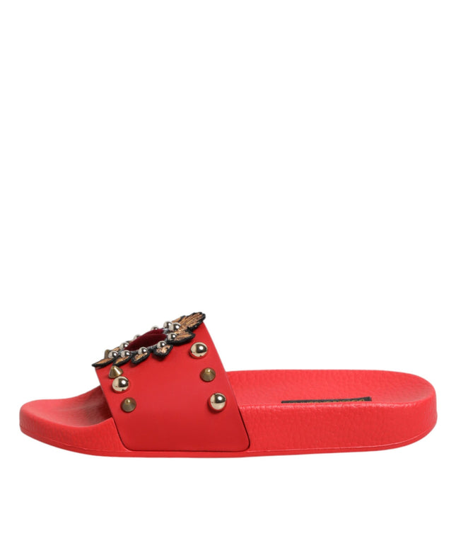 Dolce & Gabbana Red Sacred Heart Stud Slides Beachwear Shoes
