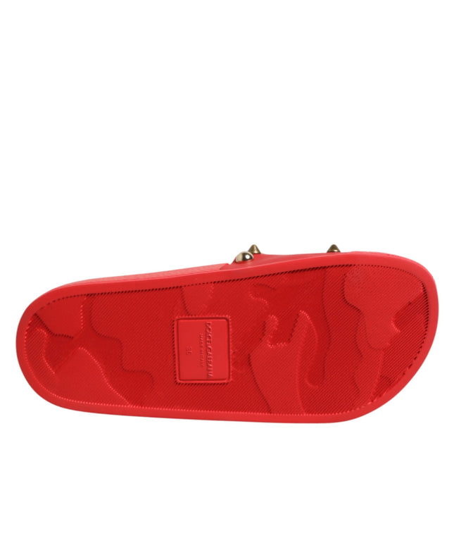 Dolce & Gabbana Red Sacred Heart Stud Slides Beachwear Shoes