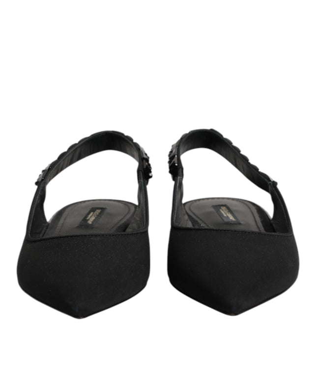 Dolce & Gabbana Black Crystal Charmeuse Slingback Shoes