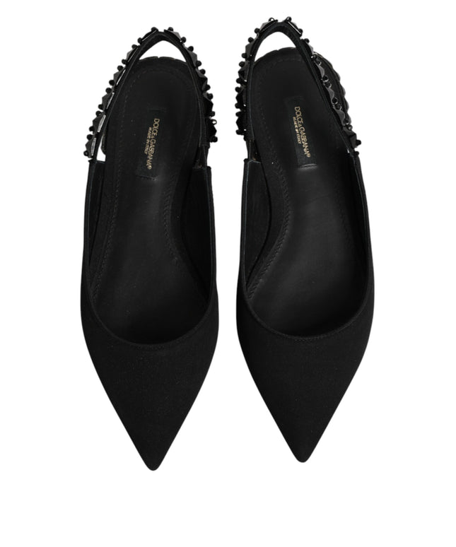 Dolce & Gabbana Black Crystal Charmeuse Slingback Shoes