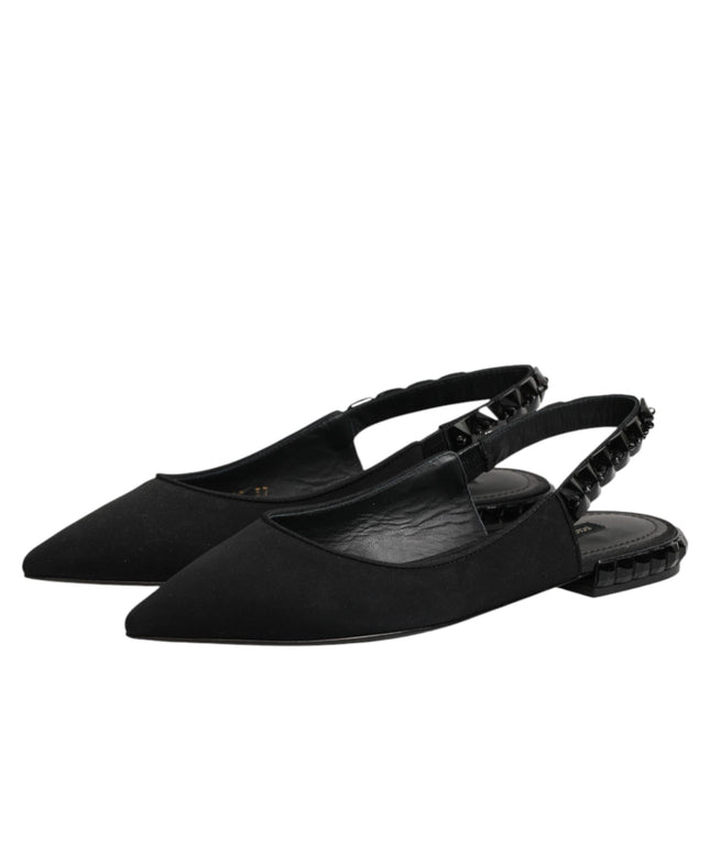 Dolce & Gabbana Black Crystal Charmeuse Slingback Shoes