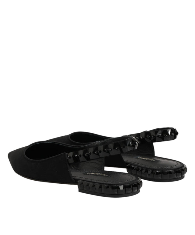 Dolce & Gabbana Black Crystal Charmeuse Slingback Shoes