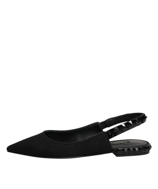 Dolce & Gabbana Black Crystal Charmeuse Slingback Shoes