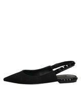 Dolce & Gabbana Black Crystal Charmeuse Slingback Shoes