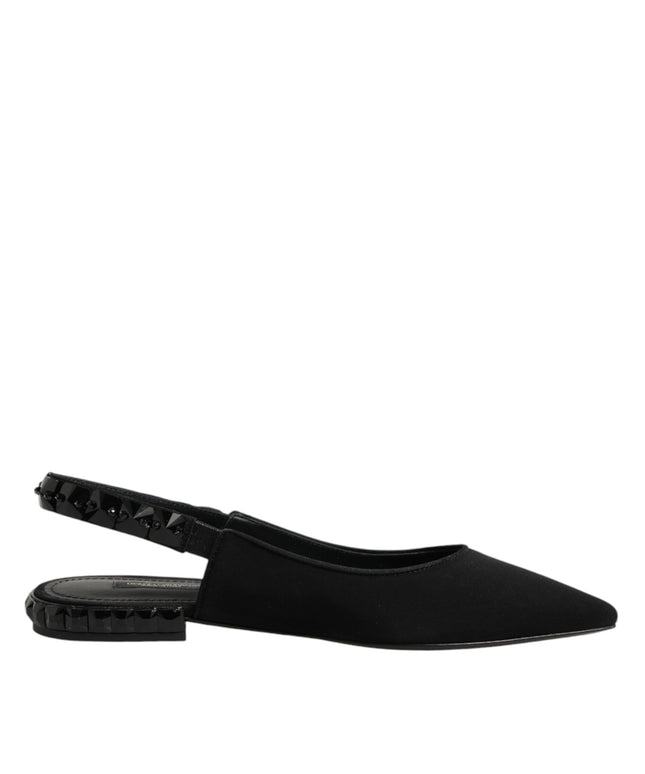 Dolce & Gabbana Black Crystal Charmeuse Slingback Shoes