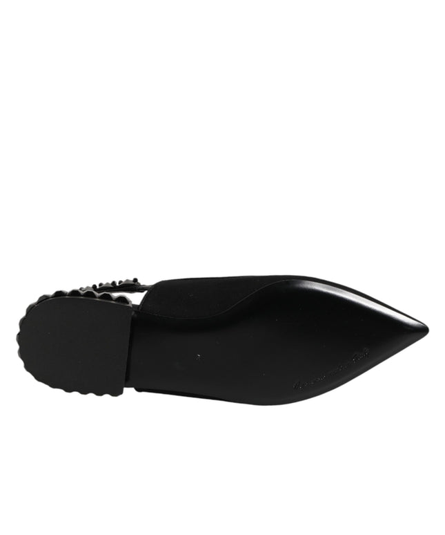 Dolce & Gabbana Black Crystal Charmeuse Slingback Shoes