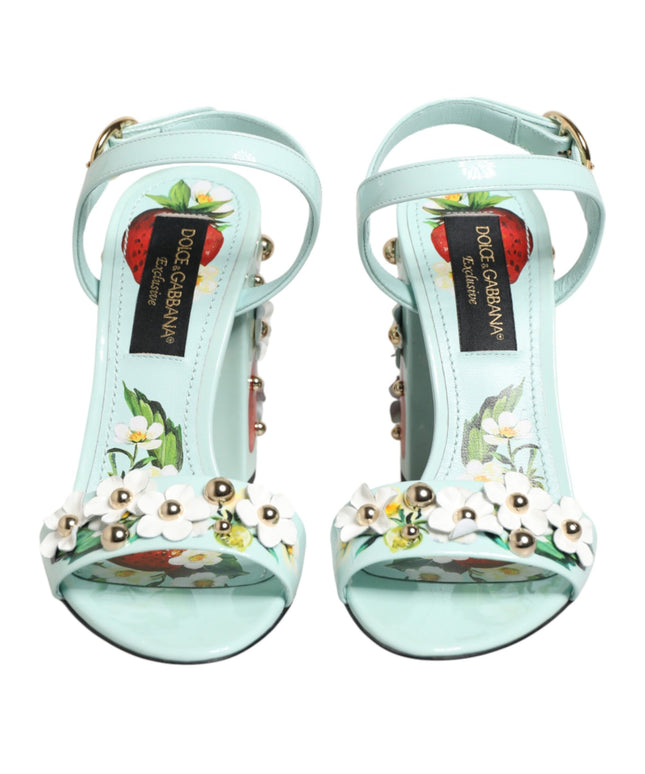 Dolce & Gabbana Mint Green Floral Studs Heels Sandals Shoes