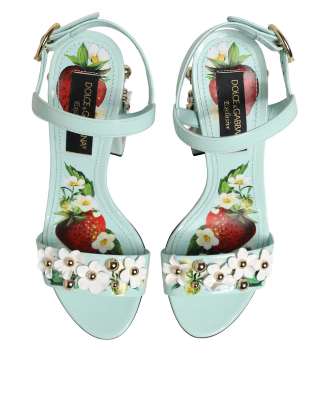 Dolce & Gabbana Mint Green Floral Studs Heels Sandals Shoes