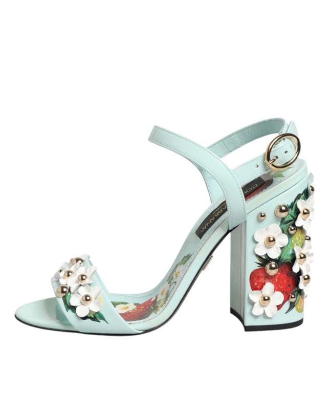 Dolce & Gabbana Mint Green Floral Studs Heels Sandals Shoes