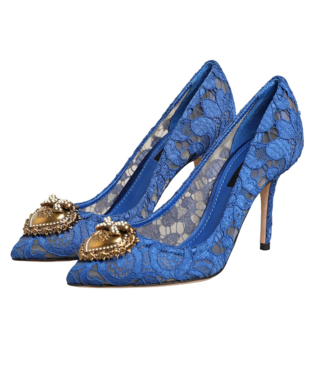 Dolce & Gabbana Blue Taormina Lace DEVOTION Pumps Shoes \