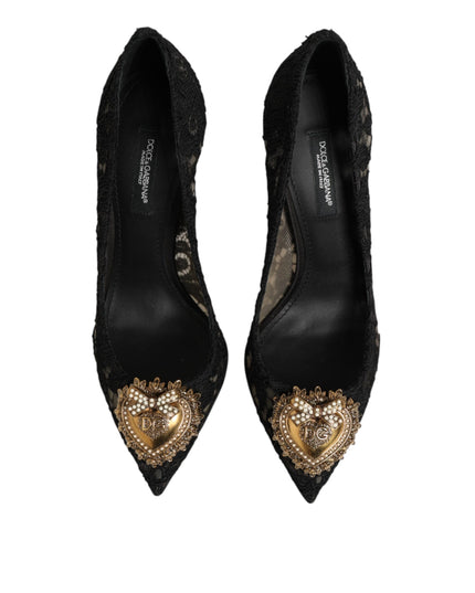 Dolce & Gabbana Black Taormina Lace DEVOTION Pumps Shoes