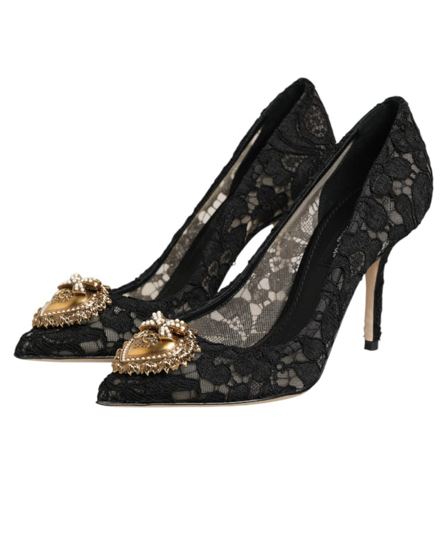 Dolce & Gabbana Black Taormina Lace DEVOTION Pumps Shoes