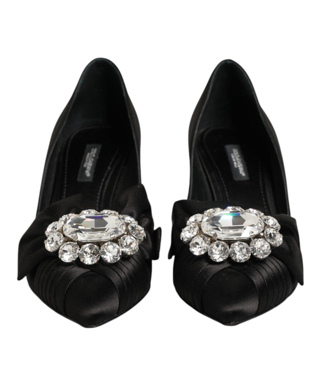 Dolce & Gabbana Black Satin Bow Crystal Embellishment Pumps Shoes