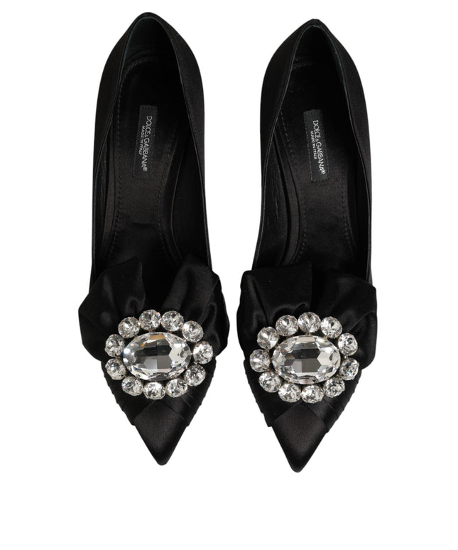 Dolce & Gabbana Black Satin Bow Crystal Embellishment Pumps Shoes
