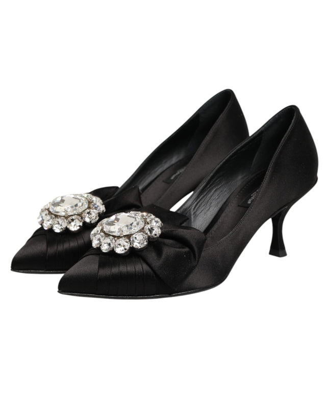 Dolce & Gabbana Black Satin Bow Crystal Embellishment Pumps Shoes