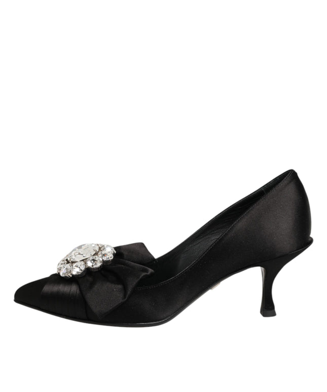 Dolce & Gabbana Black Satin Bow Crystal Embellishment Pumps Shoes