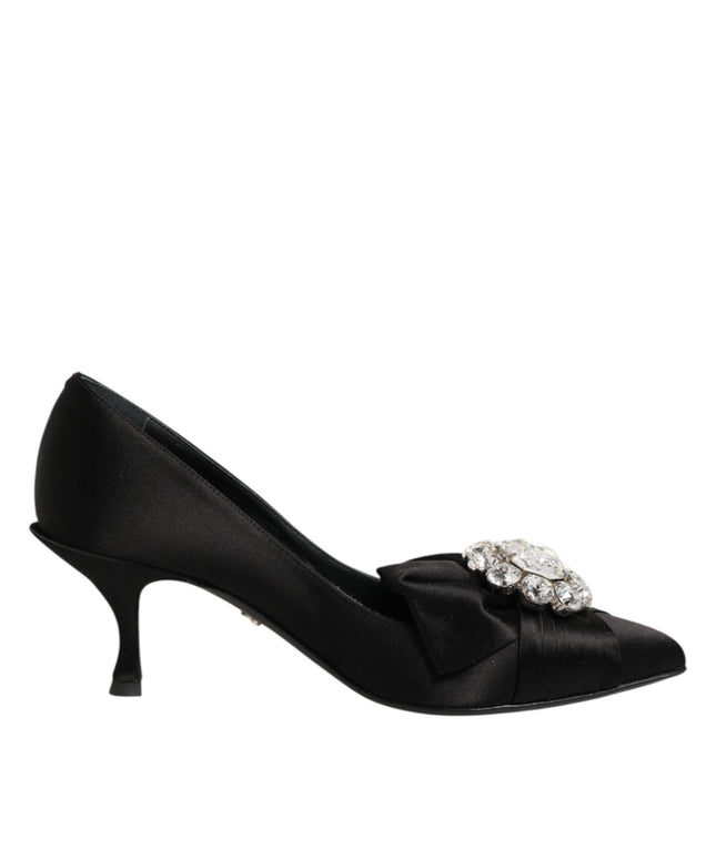 Dolce & Gabbana Black Satin Bow Crystal Embellishment Pumps Shoes