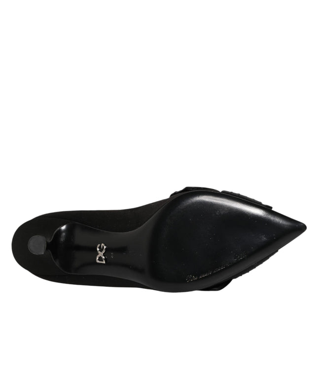 Dolce & Gabbana Black Satin Bow Crystal Embellishment Pumps Shoes