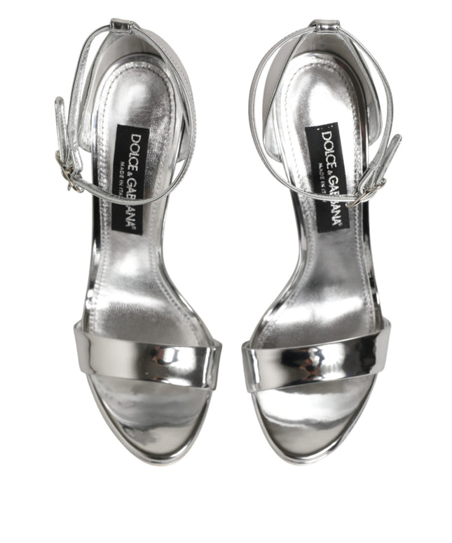 Dolce & Gabbana Silver Leather Platform Keira Sandals Shoes