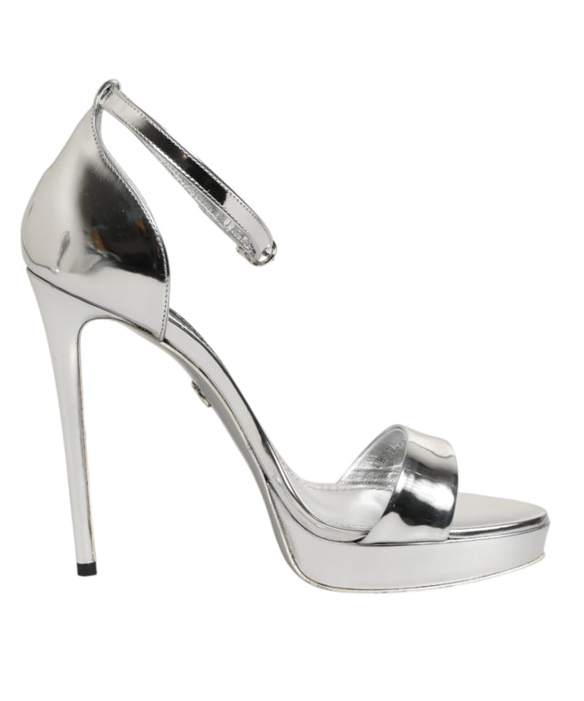 Dolce & Gabbana Silver Leather Platform Keira Sandals Shoes