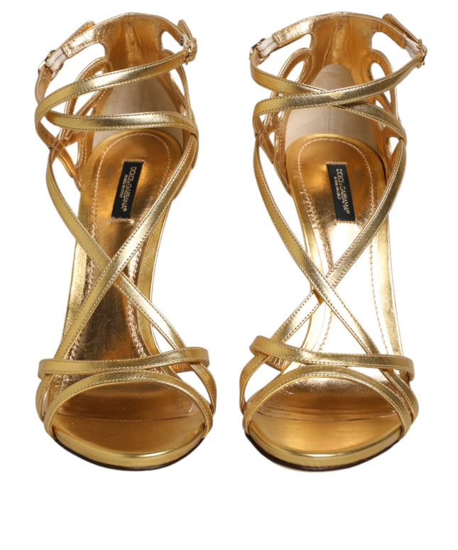 Dolce & Gabbana Gold Leather Keira Heels Sandals Shoes