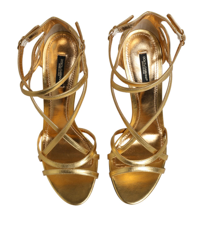 Dolce & Gabbana Gold Leather Keira Heels Sandals Shoes