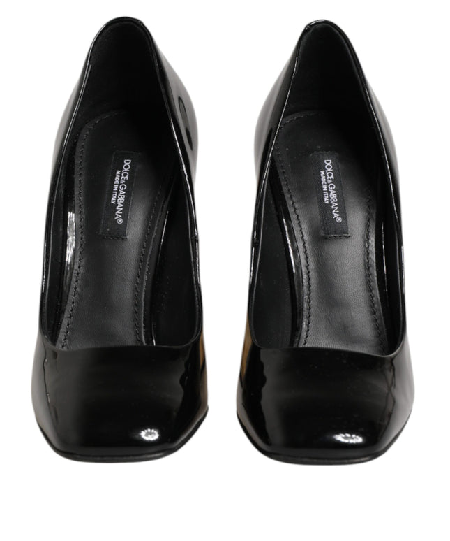 Dolce & Gabbana Black Gold Patent Leather Logo Heels Pumps Shoes