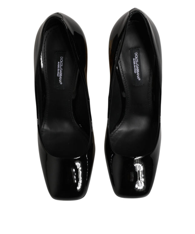 Dolce & Gabbana Black Gold Patent Leather Logo Heels Pumps Shoes