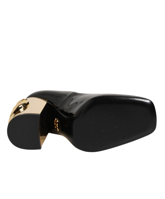 Dolce & Gabbana Black Gold Patent Leather Logo Heels Pumps Shoes