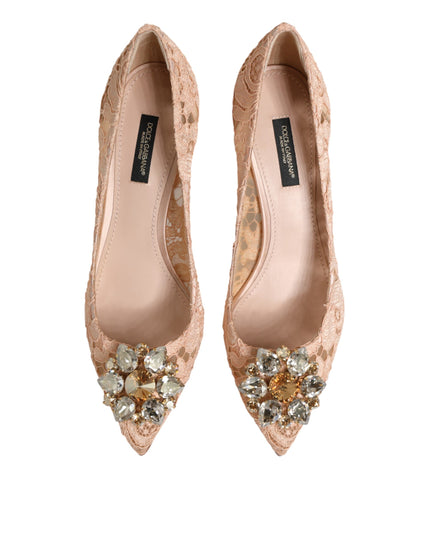 Dolce & Gabbana Beige Taormina Lace Crystal Heel Pumps Shoes