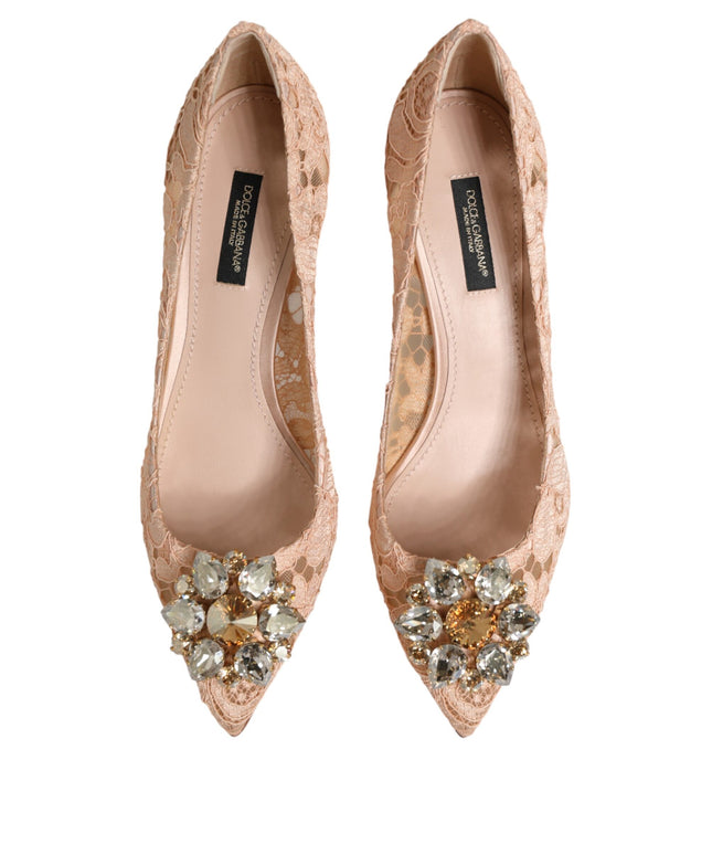 Dolce & Gabbana Beige Taormina Lace Crystal Heel Pumps Shoes
