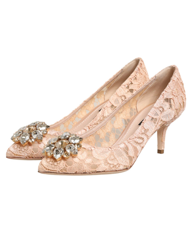 Dolce & Gabbana Beige Taormina Lace Crystal Heel Pumps Shoes