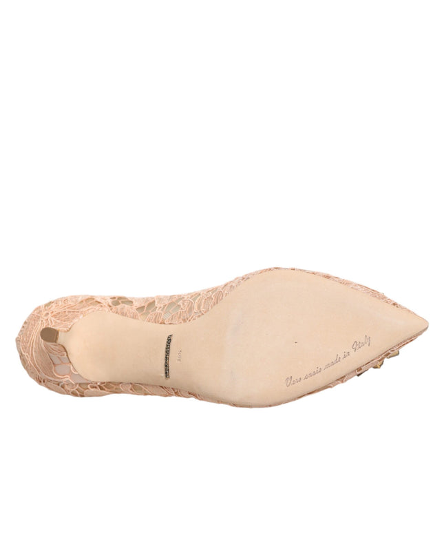 Dolce & Gabbana Beige Taormina Lace Crystal Heel Pumps Shoes
