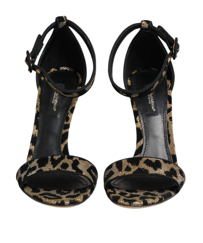 Dolce & Gabbana Gold Leopard Ankle Strap Heels Sandals Shoes