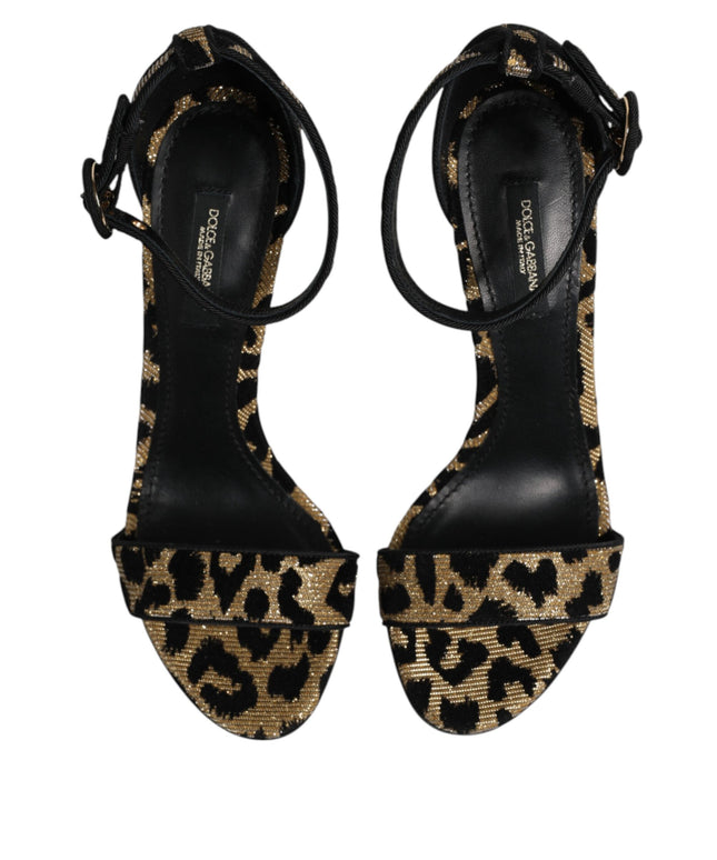 Dolce & Gabbana Gold Leopard Ankle Strap Heels Sandals Shoes