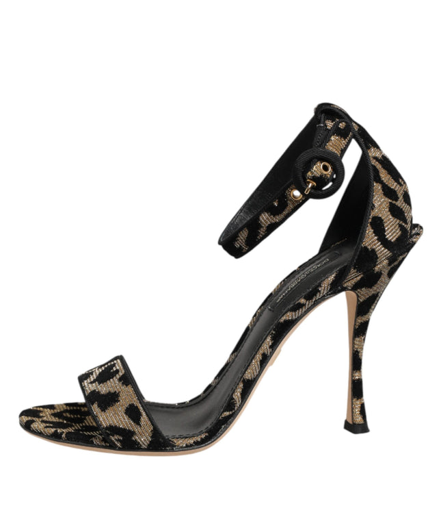 Dolce & Gabbana Gold Leopard Ankle Strap Heels Sandals Shoes