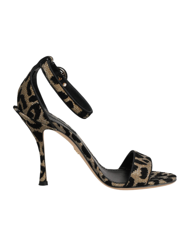 Dolce & Gabbana Gold Leopard Ankle Strap Heels Sandals Shoes